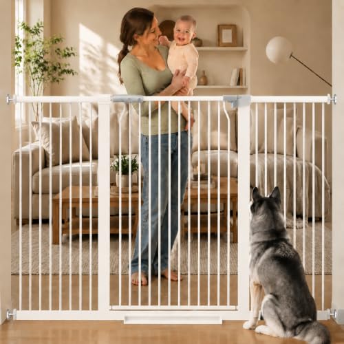 40.55" Extra Tall Baby Gate -57.5"-60.2" Extra Wide Baby Gate Pet Gate for Stairs and Doorways-1.37" Ultra Narrow Spacing Pressure Mounted Dog Gate with One-Handed Operation(57.5"-60.2")