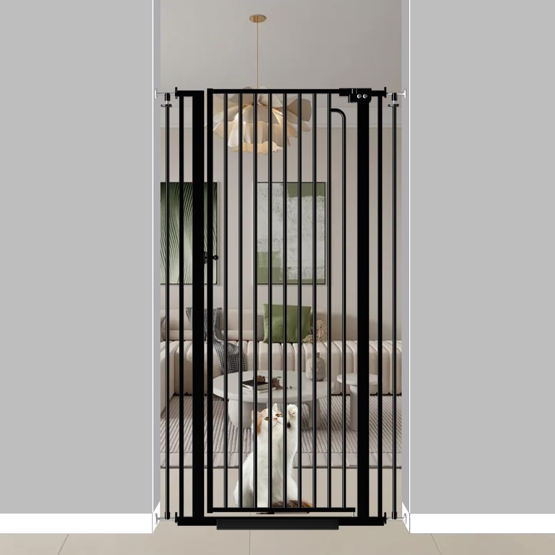 57" Extra Tall Pet Gate for Cats Dogs-29.5"-33.8" Extra Wide Cat Gate for Doorways and Stairs-1.37" Ultra Narrow Spacing Pressure Mounted Dog Gate with One-Handed Operation(29.5"-33.8")