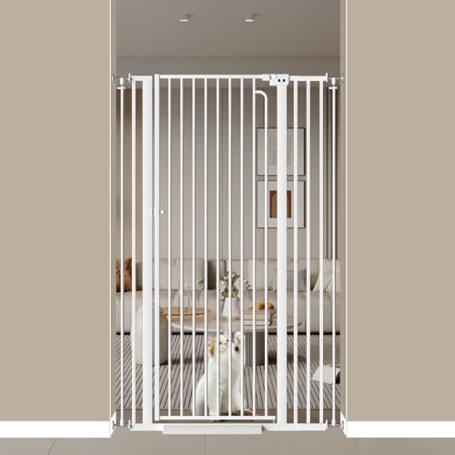 57" Extra Tall Cat Gate for Doorways, 29.5"-38.5" Tall Pet Gates for Cats Walk Through, Auto Close High Baby Gates with Door, Child Safety Gate Indoor Stairs, Cat Proof Gate for Dogs, White
