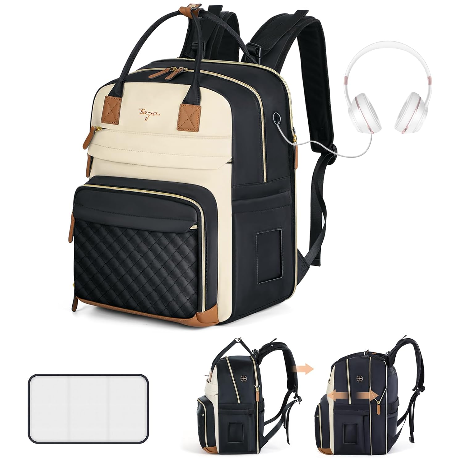 Tonyeee Expandable Diaper Bag - Apricot Black