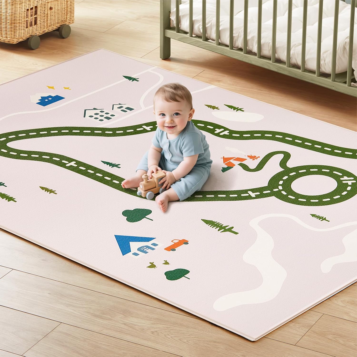 Tiny Land Baby Crawling Mat Reversible Baby Play Mat 78" X 55" Waterproof Non-Slip Larger Playmat Odorless Foam Floor Mat for Infants,Toddlers(Forest Wonders)