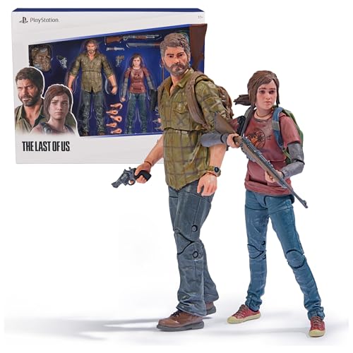 PlayStation The Last of US, 2-Pack 6 Joel & Ellie Action Figures with 19 Accessories, The Shapes Collection, for PS5 Fans & Collectors Ages 17+