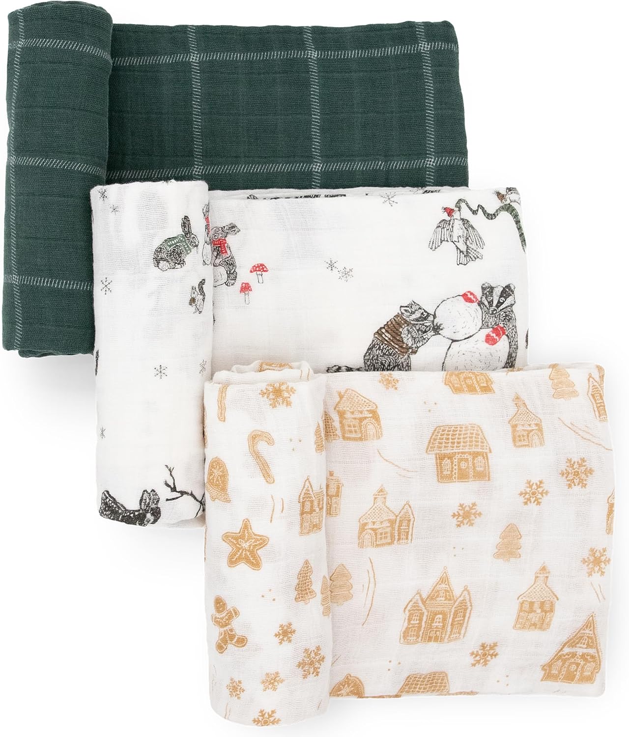 Little Unicorn Premium Muslin Swaddle Blanket 3 Pack | for swaddling, Play, Nursing & More | Giftable Set of 3 (Snow Day)