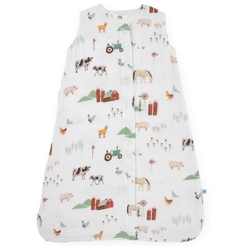 Little Unicorn 12-18 Month Premium Muslin Sleep Sack 1.1 TOG | Soft & Breathable Muslin Cotton for safer sleep | 2 way zipper (Farmyard)
