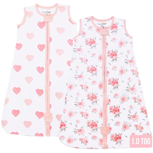 Baby Sleep Sack 1.0 TOG, Organic Cotton Baby Wearable Blanket with Two-Way Zipper, Swaddle Transition Baby Sleeping Bag, All-Season Sleep Sack for Newborn Infant Toddler Boy Girl, 2-Pack, XXL