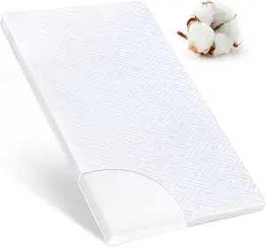 Pack and Play Mattress Pad-38" x 26" with Washable Knitted Cotton Cover-100% Breathable Soft, Premium Foam