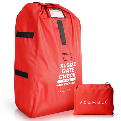 Bramble Extra Large Gate Check Stroller Bag for Airplane - Stroller Storage Bag (Red, 47", 600D Oxford Waterproof) - Double Stroller Travel Bag for Airplane, Baby Stroller Cover for Air Travel