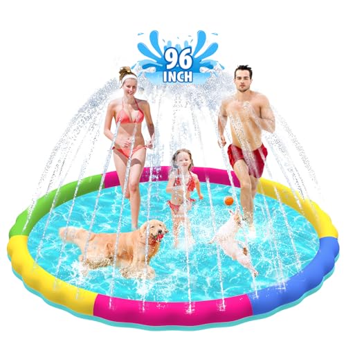 Raxurt Splash Pad, 97 Inch Splash Sprinkler Pad for Kids Dogs Thickened Durable Dog Pool Bath Pool Pet Summer Outdoor Water Toys, Colorful