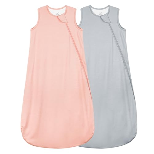 Supersoft Rayon Made from Bamboo Sleep Sack 3-6 Months Newborn Sleep Sack 0-3 Months 0.5 Tog Baby Wearable Blanket with 2-Way Zipper Summer Unisex Sleeping Bag for Babies (2 Pack) Pink & Gray