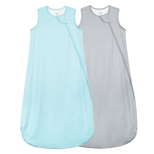 Supersoft Rayon Made from Bamboo Sleep Sack 3-6 Months Newborn Sleep Sack 0-3 Months 0.5 Tog Baby Wearable Blanket with 2-Way Zipper Summer Unisex Sleeping Bag for Babies (2 Pack) Blue & Gray