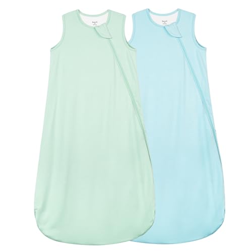 Supersoft Rayon Made from Bamboo Sleep Sack 3-6 Months Newborn Sleep Sack 0-3 Months 0.5 Tog Baby Wearable Blanket with 2-Way Zipper Summer Unisex Sleeping Bag for Babies (2 Pack) Green & Blue