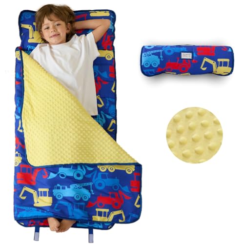 beeweed Toddler Nap Mat, Rollup Design Kid Sleeping Mat with Removable Pillow & Minky Blanket, Toddler Sleeping Bag for Daycare Preschool Travel Camping