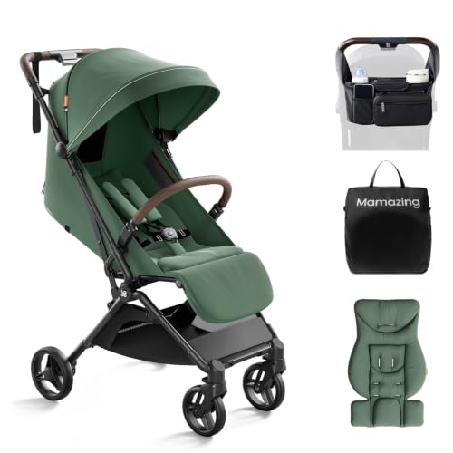 Lightweight Baby Travel Stroller with Carbon Fiber Frame, Compact & Airplane-Friendly, One-Handed Folding Design, 11.6 lbs, Perfect for Toddlers, Organizer & Cushion Included, Green