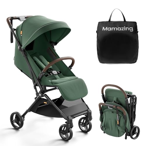 MAMAZING Lightweight Baby Travel Stroller with Carbon Fiber Frame, Compact & Airplane-Friendly, One-Handed Folding Design, 11.6 lbs, Perfect for Toddlers, Green