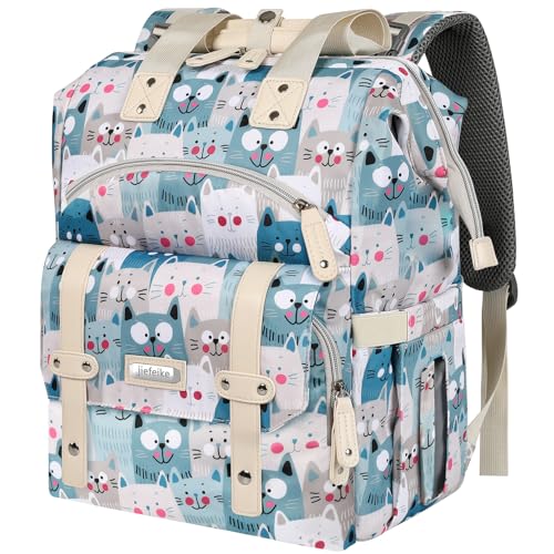Jiefeike Diaper Bag Backpack,Baby Bags for Mom Dad Girls Boys,15.6inch Cat Dog Travel Baby Diaper Bags with Insulated Pockets,USB Charging Port,RFID Anti-Theft Water-Resistant Pocket