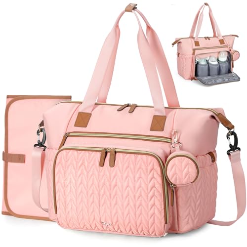 Diaper Bag Tote, Large Diaper Bags Waterproof, Hospital Bag for Labor Delivery, Pink