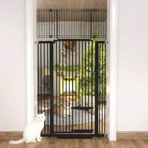 71" Extra Tall Cat Gate 29.5-40.6 Wide Pet gate for Doorway Pet Gate with Cat Doors NO Drilling Pressure Mount Kit for Cats and Dogs Indoor Doorways liveing Room Bedroom-Black