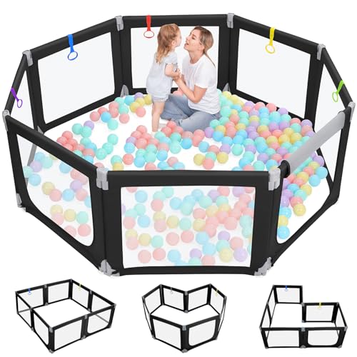 Dripex Foldable Playpen for Babies and Toddlers, 71"69" Extra Large Baby Playpen, Indoor & Outdoor Safety Gate Collapsible Play Pen, Baby Fence Play Area with Visible Mesh, Black