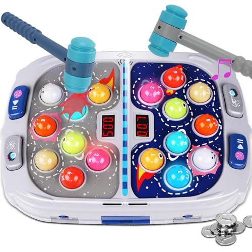 Hammer Mole Game for Toddler, Toys for 3-12 Year Old Boys and Girls, Kids Whack Pound Game,Gifts for 3 4 5 6+ Year Old Boys, Interactive Educational Toy with Sound and Light, PK Mode with 2 Hammers