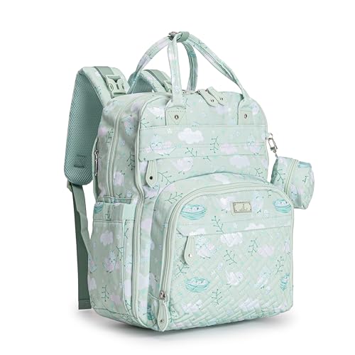 BabbleRoo Diaper Bag Backpack (Green Birdy)
