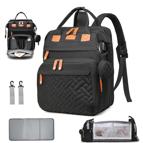 Diaper Bag with Changing Station, Multifunction Travel Baby Bag, Waterproof Baby Tote, Large Capacity Mommy Bag, Newborn Essentials Backpack Bag, Unisex, Black