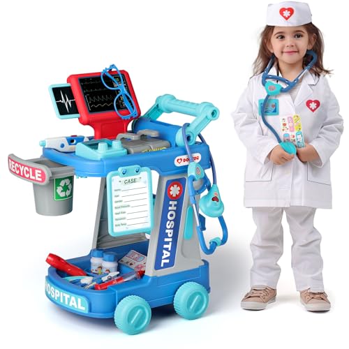 Liberry Doctor Kit for Toddlers Aged 2 3 4 5, Pretend Doctor Playset for Kids with Cart, Costume and Stethoscope, Role Play Medical Toys for Girls Boys (Green)