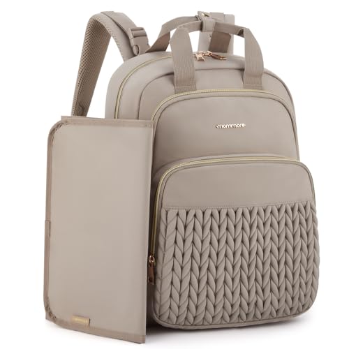 mommore Diaper Bag Small Diaper Backpack Stylish Baby Travel Backpacks with Insulated Pockets, Changing Pad, Stroller Straps