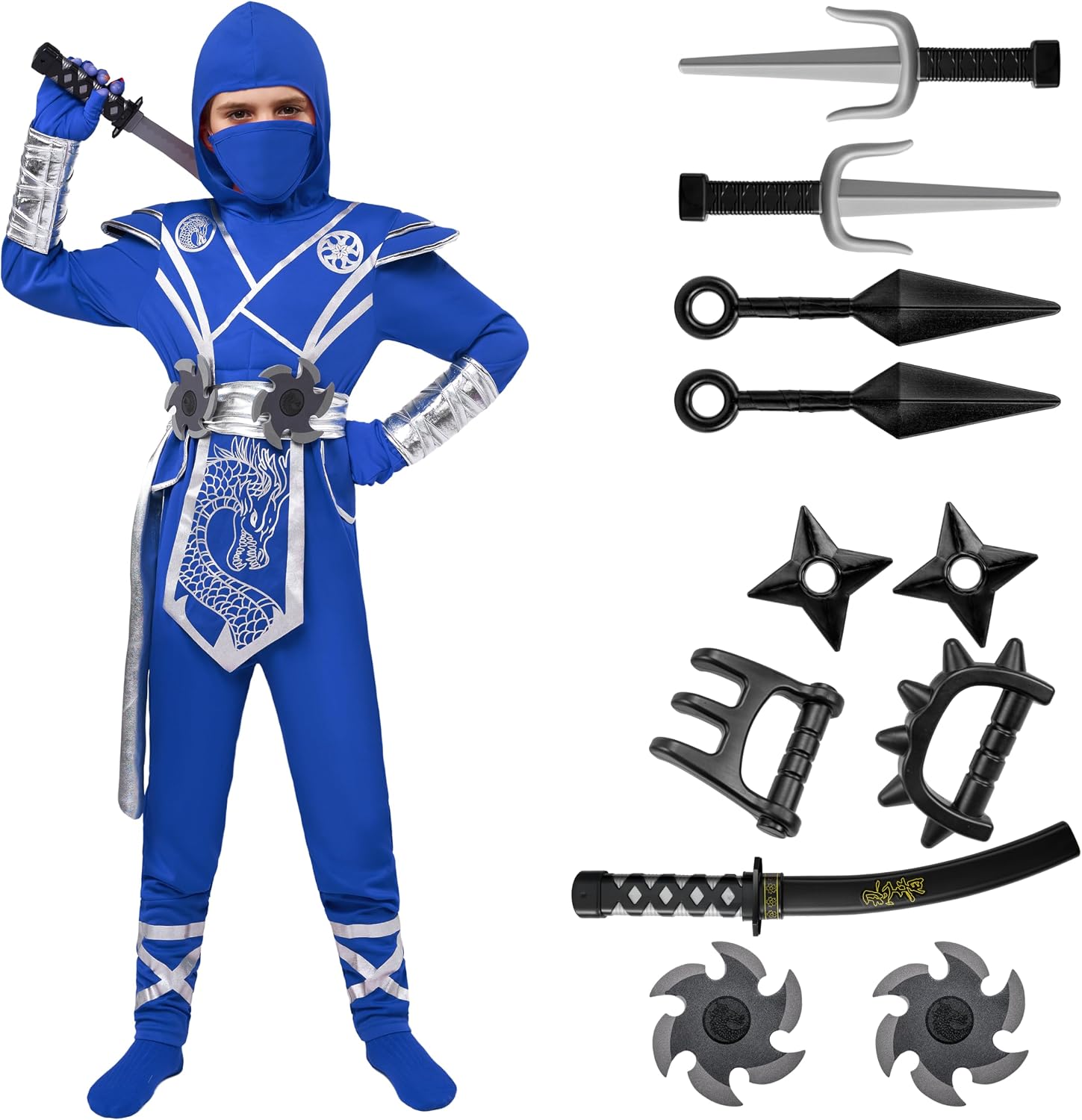 Spooktacular Creations Halloween Ninja Costume Kids, Ninja Dragon Jumpsuit Set, Boys Halloween Costume for DressUp Party