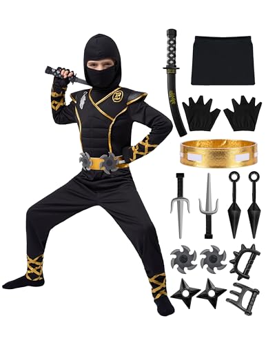 Spooktacular Creations Halloween Ninja Costume, Ninja Outfit Set for Kids, Halloween Costumes for Boys Dress Up Party