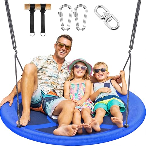 43" Saucer Tree Swing for Kids Adult, 700lbs Weight Capacity, Waterproof Flying Saucer Swing with Adjustable Hanging Straps, Swing Seats for Backyard Outdoor Indoor Playground, Blue