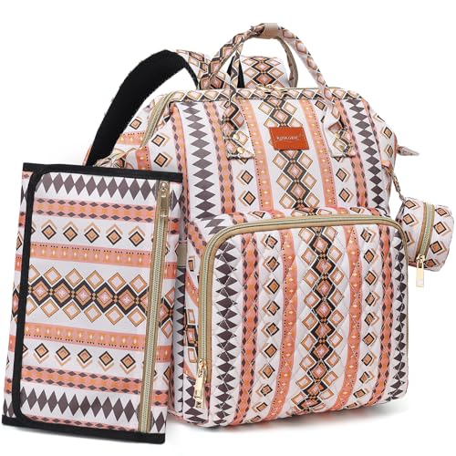 Western Boho Diaper Bag Backpack with Changing Pad Pacifier Case, Baby Bag for Boy Girl Toddler - 35L Large, Stylish Travel Diaper Bag for Mom - Baby Shower Gifts-White