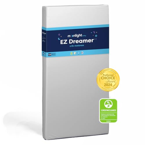Moonlight Slumber EZ Dreamer Crib Mattress  Dual-Sided Baby and Toddler Mattress, Firm Infant Support, Waterproof and Hypoallergenic Cover, 4.5" Foam, Standard Size, Made in USA