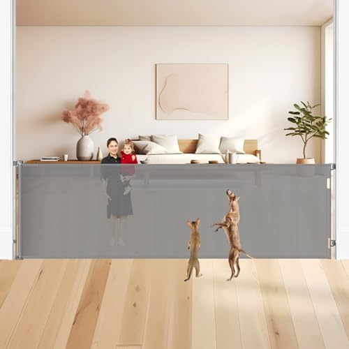 48" Tall X 135" Extra Wide Retractable Dog Gates (Gray)