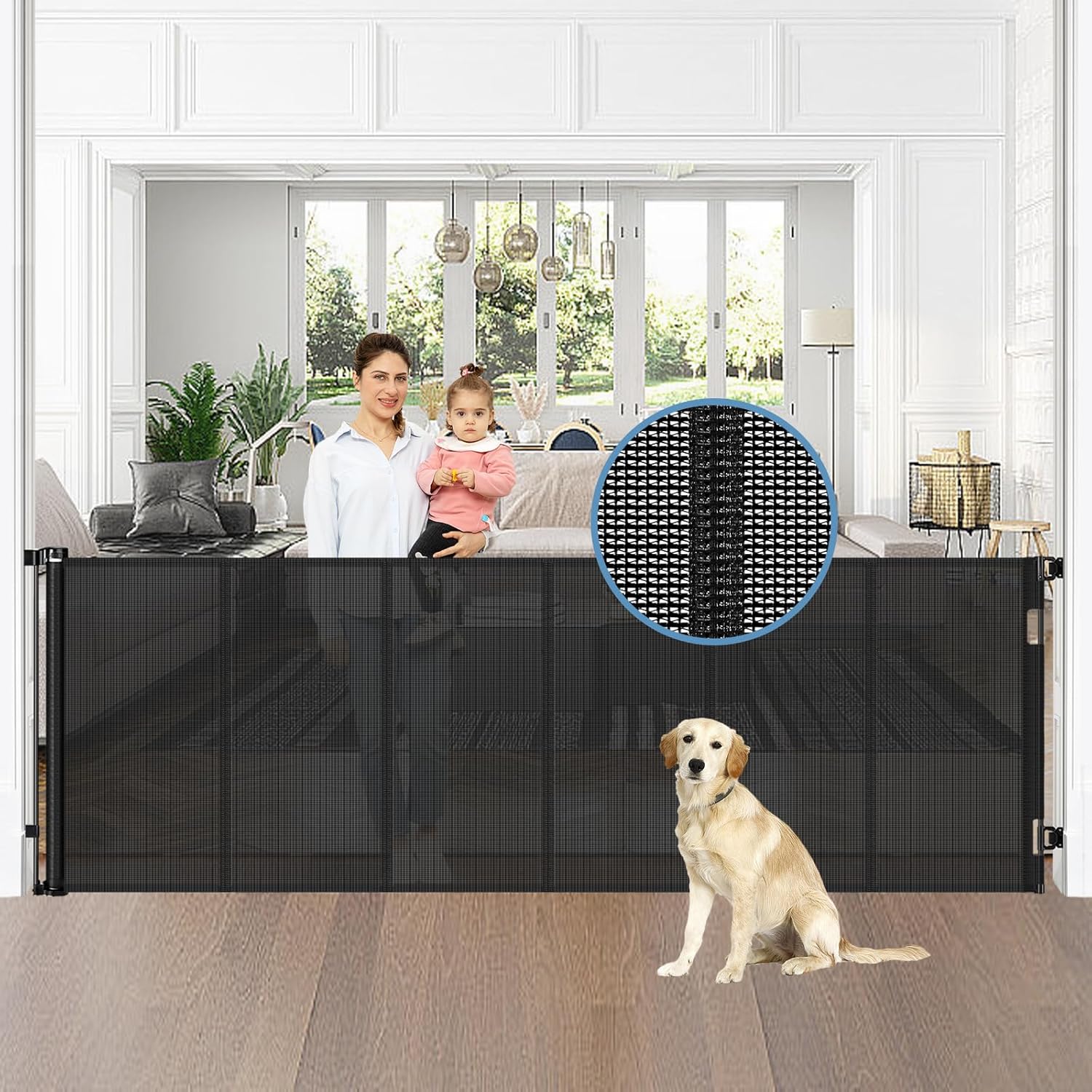 Reinforced 75 Wide Retractable Baby Gates (Black)