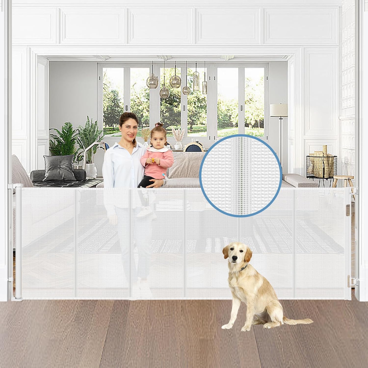 Reinforced 75 Wide Retractable Baby Gate (White)