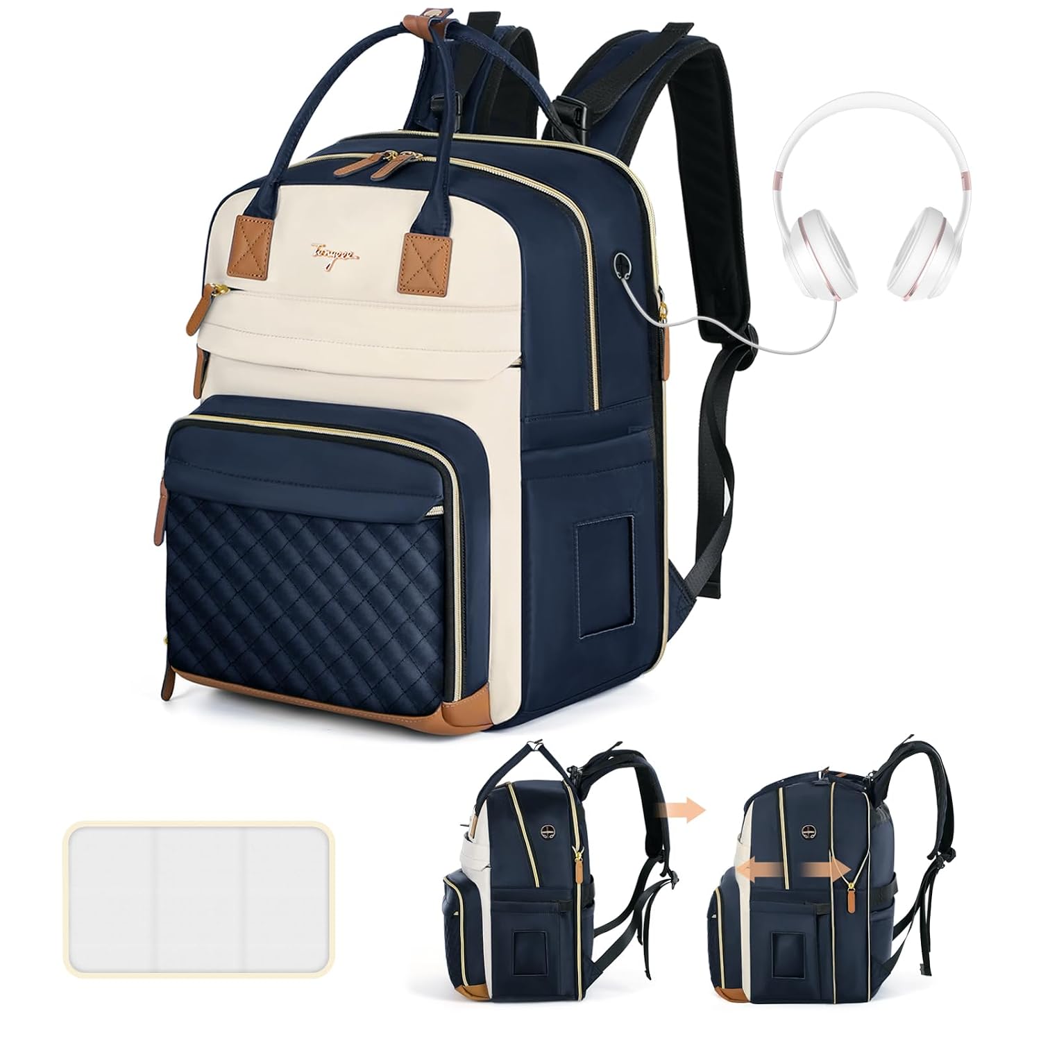 Tonyeee Expandable Diaper Bag (Apricot Blue)