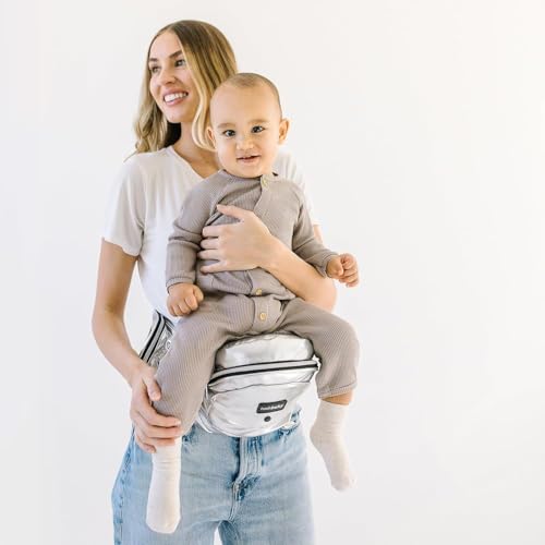 Tushbaby The Original Safety-Certified Hip Carrier for Babies & Toddlers: Machine Washable Child Waist Seat with Pocket Storage, As Seen on Shark Tank (23-44 Waist, 0-3 yrs up to 45lbs) Metallic