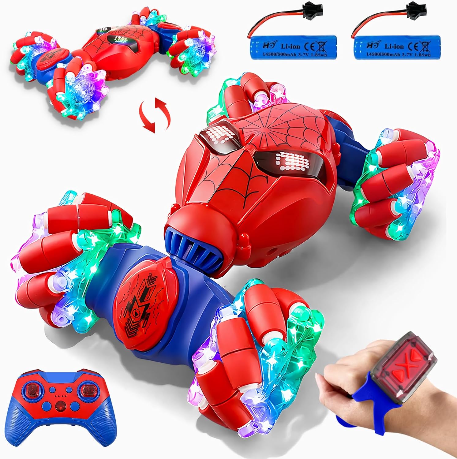 S-pider Rc Gesture Sensing Stunt Car Toys for Boys 4-14 Years Old, Drift Hand Control Remote Control Cars with Light & Music, 360Rotation Double Side Cars Birthday Gifts for Kids Age 5 6 7 8 9 10 11
