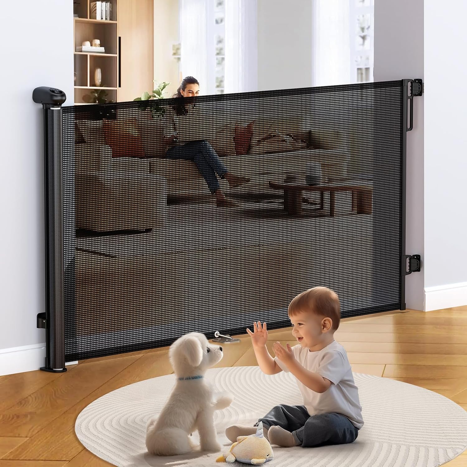 Uamector Retractable Baby & Dog Gate, Adjustable Mesh Safety Gate Extends to 72" Wide 34" Tall for Stairs Doorways, Indoor Outdoor Use