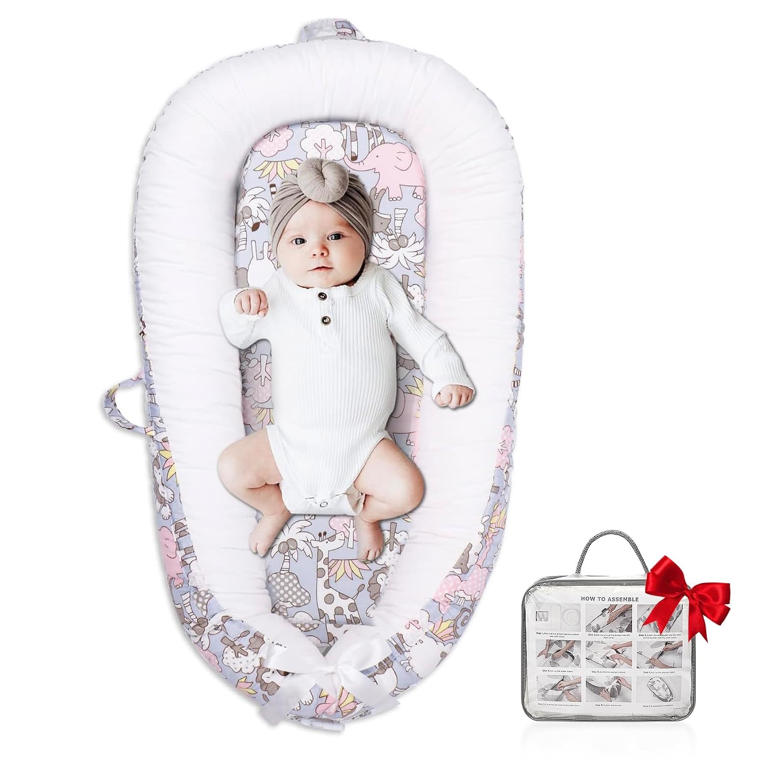 Baby Lounger, Portable Newborn Lounger, Organic Cotton Infant Nest Cover, Adjustable Infant Lounger, Ultra Baby Gift, Baby Bed in Room