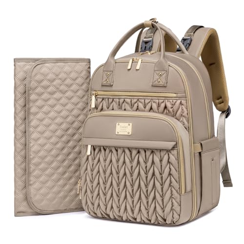 Diaper Bag Backpack,Stylish Baby Diaper Bag,Waterproof Travel Diaper Backpacks Baby Bags with Changing Pad,Stroller Straps,Insulated Pockets (Khaki)