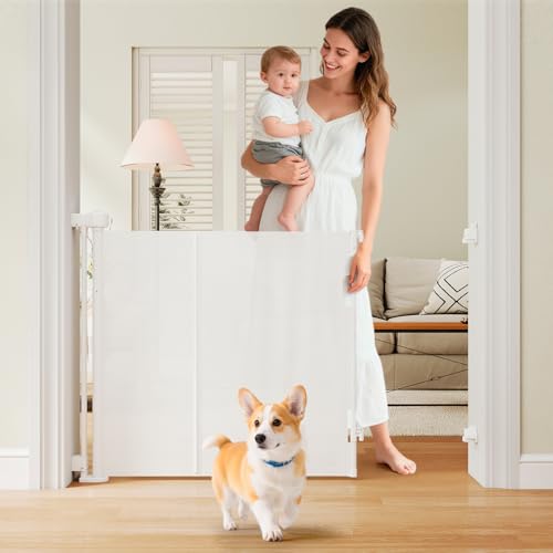 120 inch Retractable Baby Gates 48 inch Tall, Retractable Gates with Reinforced Strip Design to Prevent Crawling Through, 10 FT Retractable Dog Gate for Indoor/Outdoor