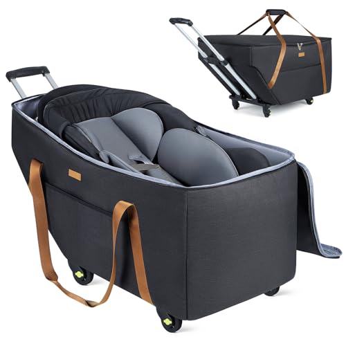 Car Seat Travel Bag with Wheels Fits Chicco KeyFit 30,Nuna Pipa,UPPAbaby MESA, Padded Car Seat Bags for Airplane, Gate Check Bag with Side Pocket, Removable Cover for Air Travel, Black