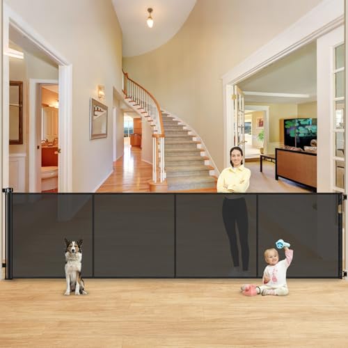 Reinforced 42" Extra Tall X 159" Extra Wide Retractable Pet Gate for Dogs Stop Babies and Pets from Drilling Through Outdoor Retractable Baby Gates Extra Tall Retractable Dog Gate Extra Wide Baby Gate