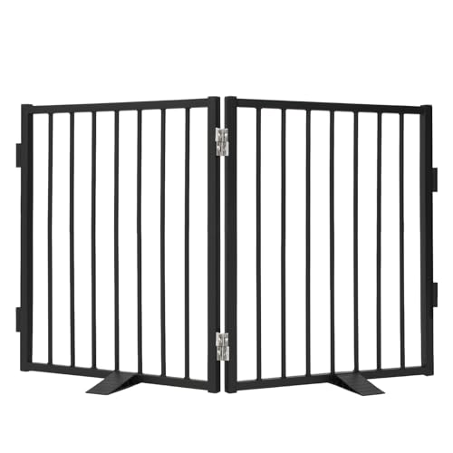 Snagle Paw Full Metal Freestanding Dog Gate,Indoor Dog Gate with Floor Protect Support Feet, 40x24Inches Foldable Dogs Barrier for Stairs, Hallways and Doorways (24'' H 2 Panel, Black)