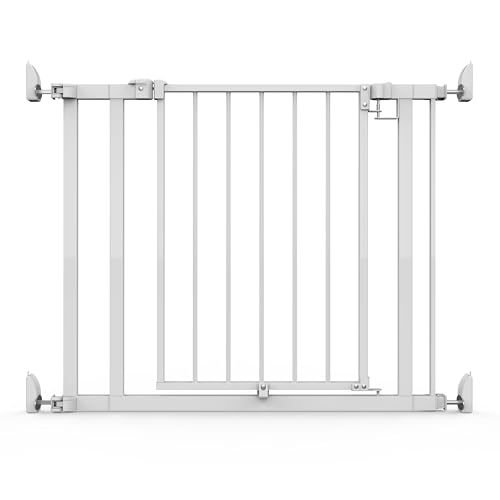 Ingenuity The Doorway 37W Series Pet and Baby Gate with Quad Cam Lock, 30"-37" Wide, 28" Tall, Pressure or Hardware Mounted, Install on Wall or Banister in Doorway or Stairway, Auto Close Door - White