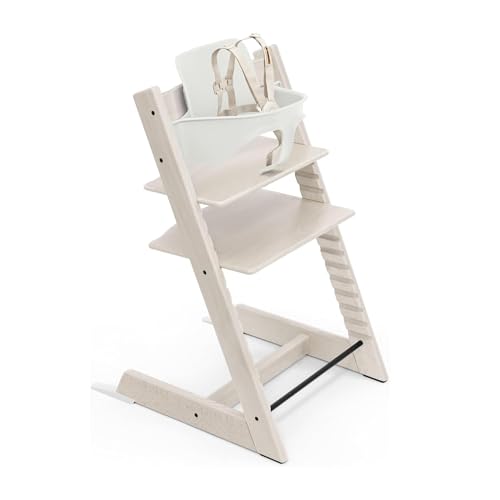 Stokke Tripp Trapp High Chair 2, Whitewash - Includes Chair + Baby Set with Removable Harness for Children 6-36 Months - Adjustable, Ergonomic & Easy to Clean