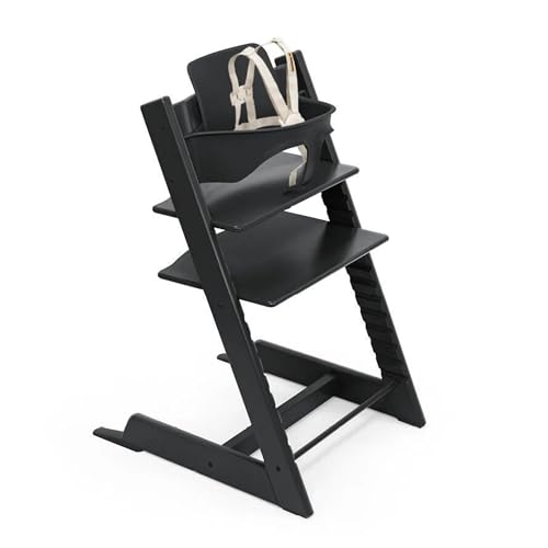 Stokke Tripp Trapp High Chair 2, Black - Includes Chair + Baby Set with Removable Harness for Children 6-36 Months - Adjustable, Ergonomic & Easy to Clean