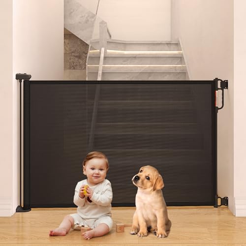 Retractable Baby Gate, Momcozy Extra Wide Mesh Baby Gates for Stairs, 33" Tall, Extends to 71" Wide, Pet Dog Gate for Doorways, Stairs, Hallways, Indoor/Outdoor