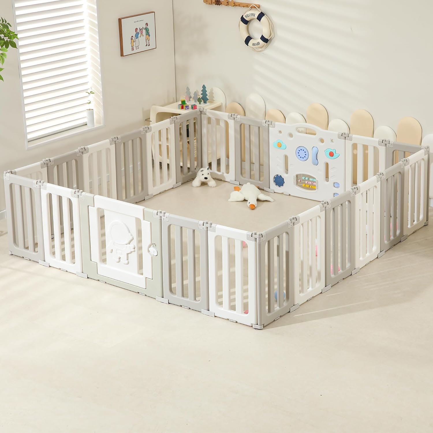 Extra Large Foldable Playpen, 22 Panels, Adjustable Baby Play Yard, Portable Baby Fence - Grey